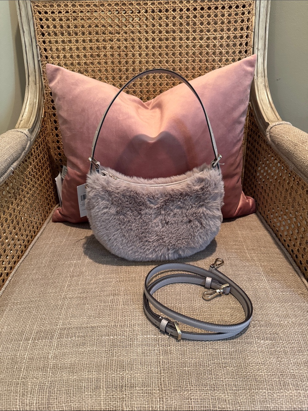 NWT Kate Spade Nova Faux Fur Shoulder Bag - Gray
